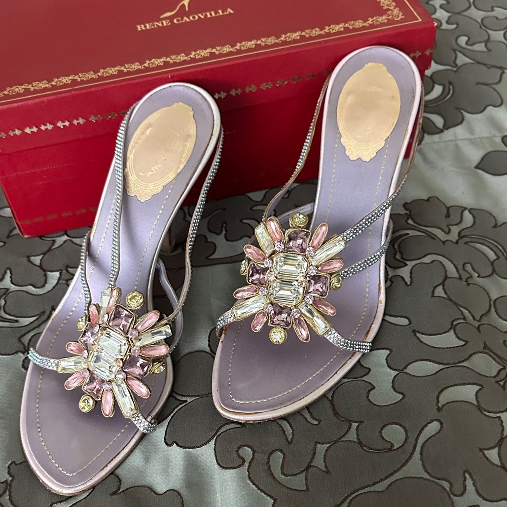 Rene Caovilla Lavender Embellished Heels